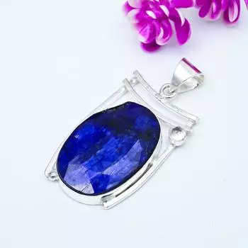 Синий сапфир, белый топаз кулон, драгоценный камень кулон ручной работы, 925 цельное серебро кулон антикварные ювелирные изделия, для подарка на помолвку