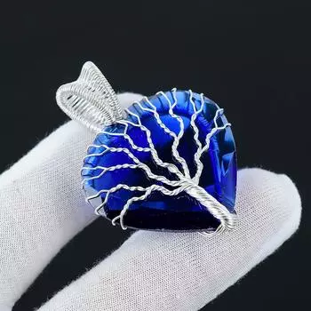 Синий сапфир, драгоценный камень, кулон Древо жизни , подвеска из стерлингового серебра 925 пробы, обернутая проволокой, серебряный драгоценный камень, подвеска ручной работы, ожерелье для подарка 2.36 синий