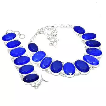 Синий сапфир драгоценный камень ручной работы из стерлингового серебра 925 пробы, браслет-колье с синим сапфиром, комплект антикварных ювелирных изделий, праздничные наряды в подарок 20 синий