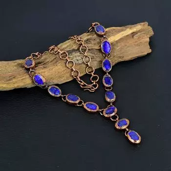 Синий сапфир драгоценный камень ручной работы медные гальванопластические ювелирные изделия удивительное ожерелье для сестры 18 Inches With Adjustable синий