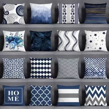 Синий Серый Геометрический Узор Декоративная Наволочка Чехлы Для Подушек Наволочка Диван Домашний Декор 40X40CM