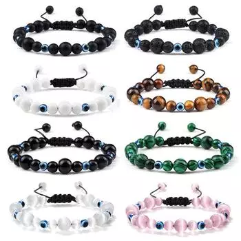 Синий сглаза браслеты из бисера натуральный кошачий глаз камень 6 8 мм опал мужские браслеты регулируемый женский браслет Lucky Yoga ювелирные изделия подарки