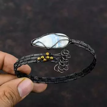 Синий шеелит драгоценный камень браслет манжета обмотанный медной проволокой регулируемый браслет обмотанный медной проволокой ювелирные изделия ручной работы браслет подарок для нее