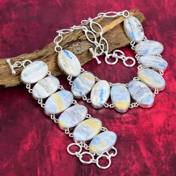 Синий шеелит, удивительный комплект ювелирных изделий, браслет и ожерелье из стерлингового серебра 925 пробы, ювелирные изделия ручной работы, для подарка на помолвку Adjustable With 8 -18 синий