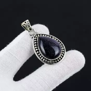 Синий солнечный камень драгоценный камень ручной работы из стерлингового серебра 925 пробы ювелирный кулон натуральный синий солнечный камень камень синий солнечный камень драгоценный камень кулон для подарков 1.77 синий