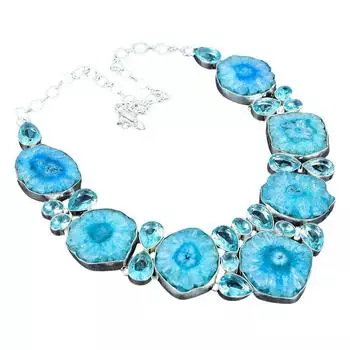 Синий солнечный кварц, драгоценный камень голубой топаз, ручная работа / ожерелье из серебра 925 пробы / штампованный драгоценный камень 925 пробы / серебряное ожерелье из натурального солнечного кварца 18 синий