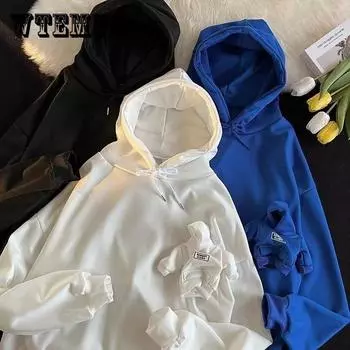 Синий свитер мужской Ins Fashion Design Sense, европейский и американский oversize с капюшоном для пары пальто M белый