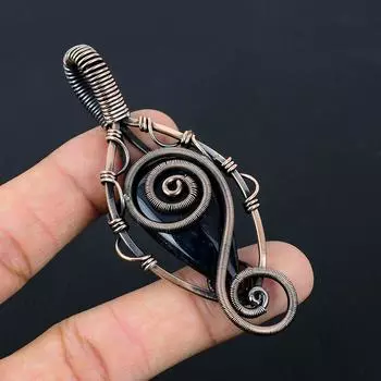 Синий тигровый глаз драгоценный камень чистая медная проволока обернутая подвеска ручной работы ювелирные изделия для подарка 3.15 Inches синий