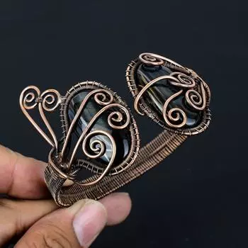 Синий тигровый глаз драгоценный камень из чистой медной проволоки, завернутый в манжеты/браслет ручной работы, ювелирные изделия для подарка Adjustable синий