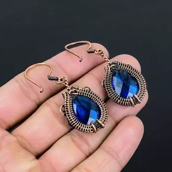 Синий топаз, драгоценный камень, чистая медная проволока, обернутая подвеской ручной работы, ювелирный подарок для нее 2.36 Inches синий