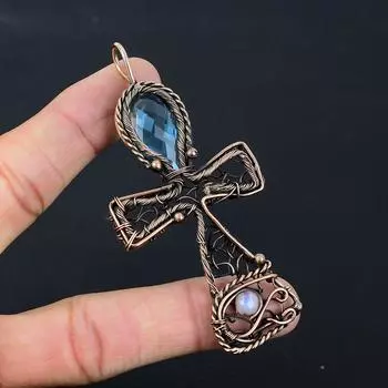 Синий топаз, драгоценный камень, чистая медная проволока, обернутая подвеской ручной работы, ювелирное изделие для новогоднего подарка