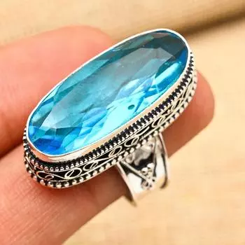 Синий топаз драгоценный камень ручной работы из стерлингового серебра 925 пробы замечательные ювелирные изделия совершенно новое кольцо 4 синий