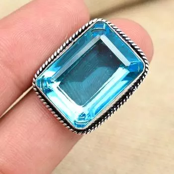 Синий топаз Gemstone Handmade Solid 925 Sterling Silver Fancy Jewelry Gift Ring 4 синий