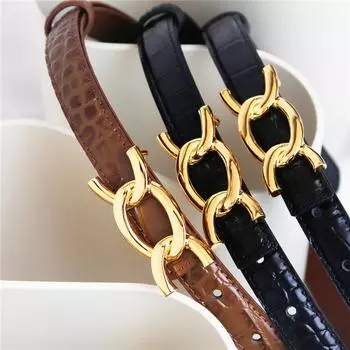 СИНИЙ винтажный ремень Джокер из воловьей кожи, простой тонкий ремень с двойной пряжкой 100cm чёрный