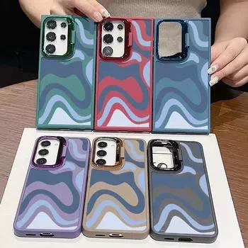 Синий волнистый полосатый тонкий матовый силиконовый чехол для Samsung S24 Ultra S23 A55 A54 A34 A35 A16 защита объектива подставка мягкий TPU противоударный чехол для телефона Samsung S24 чёрный