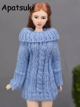 Синий вязаный тканый свитер для куклы Барби, одежда ручной работы, топы, пальто, платья, одежда для кукол 1/6, аксессуары для кукол, детские игрушки, подарок для детей синий