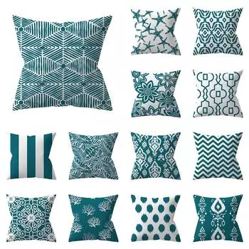Синий зеленый чехол для подушки с геометрическим рисунком в полоску для дома, гостиной, дивана, декоративная наволочка 40X40CM