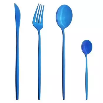Синий зеркальный набор столовых приборов, набор посуды, обеденный нож из нержавеющей стали, вилка, ложка, кухонный набор столового серебра