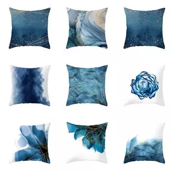 Синий золотой абстрактный геометрический принт с узором, чехол для подушки, украшение для дома, гостиной, дивана, квадратная подушка, наволочка 45x45 см 40X40CM