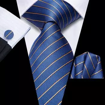 Синий золотой мужской шелковый галстук Hi-Tie, свадебный галстук, запонки, носовой платок, Великобритания N-3927