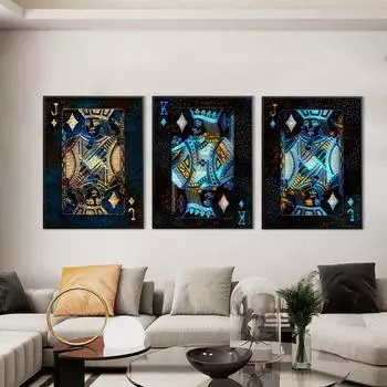 Синий Золотой постер с игральными картами, печать на холсте, современная абстрактная настенная живопись, красочная картина для гостиной, домашний декор, Cuadros 21x30cm No Framed