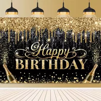Синий Золотой С Днем Рождения Фон Шампанское Блестящий Шар Декор Вечеринка Семейный Портрет Фотография Фон Декор День Рождения 180x110cm