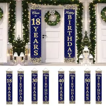 Синий золотой занавес на дверь, подвесной баннер, с днем рождения, декор для вечеринки по случаю 18-летия, 30-летия, 40-летия, 50-летия, принадлежности для вечеринки по случаю юбилея