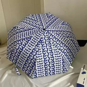 Синий зонт с улыбающимся лицом, женский автоматический, солнцезащитный, дождевой, двойного назначения, черный самоклеящийся солнцезащитный козырек, тройной солнцезащитный зонт