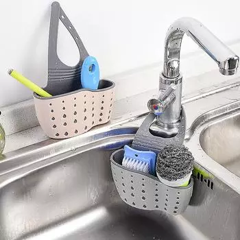 Sink Storage Drainage Rack Adjustable Hanging Bag Plastic Storage Hanging Basket Space-saving Kitchen Sink Accessories зелёный