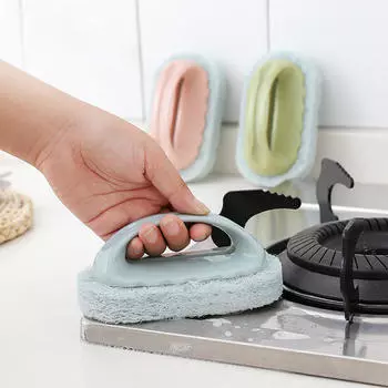 Sink Stove Top Cleaning Brush with Handle Kitchen Bathroom Sponge Scouring Cleaning Brush Clean Tools Wipe синий