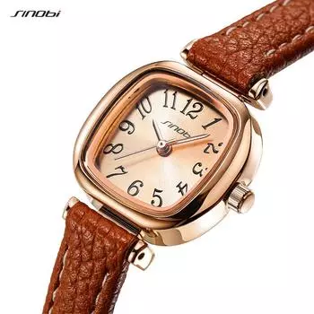 SINOBI элегантные женские часы, оригинальный дизайн, женские кварцевые наручные часы с маленьким циферблатом, модные часы с кожаным ремешком, Reloj Mujer коричневый