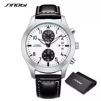 SINOBI Мужские часы с календарем, модные мужские кварцевые наручные часы, лучший роскошный хронограф, мужские подарки, светящиеся часы белый
