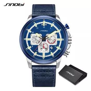 SINOBI новый люксовый бренд мужские аналоговые кожаные спортивные часы мужские армейские военные часы мужские кварцевые часы с датой подарки для мужа, семьи, друга синий