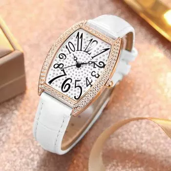 SINOBI роскошные кожаные женские часы модные блестящие бриллианты кожаный ремешок водостойкие римские цифры женские кварцевые наручные часы белый