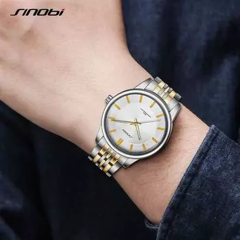 Sinobi Топ Роскошные мужские часы Водонепроницаемые мужские кварцевые наручные часы Модные деловые повседневные часы для мужчин Relogio Masculino серебряный