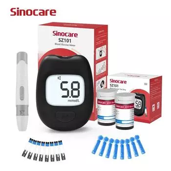 Sinocare SZ101 Глюкометр для самостоятельного тестирования с 50/100/200 полосками и ланцетами Монитор уровня сахара в крови only 50 test strips