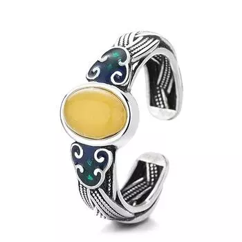 Синяя эмаль, пчелиный воск, кольцо «Благоприятное облако», регулируемое кольцо с яичной лапшой в стиле ретро, ветровое отверстие, можно регулировать