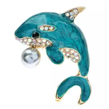 Синяя эмалированная брошь в виде дельфина для женщин, булавка с милыми животными, инкрустация стразами и жемчугом, новые аксессуары