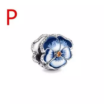 Синяя бабочка, анютины глазки, цветок, очаровательные бусины, подходят для оригинального модного браслета, кулон, ювелирные изделия своими руками, женская серия Pan