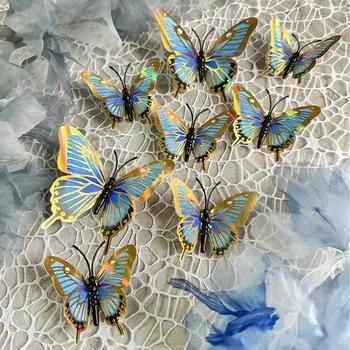 Синяя бабочка Пномпеня, процесс бронзирования, трехмерная бабочка, настенная паста, свадебный фестиваль, день рождения, украшение, настенная паста 12Pcs синий