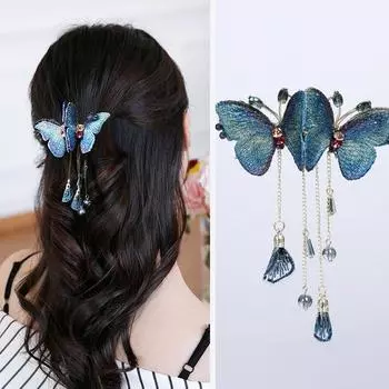 Синяя бабочка с кисточкой в старинном стиле, пружинный зажим 14k бутылочная зеленый