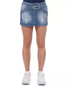 Синяя белая женская мини-юбка на пуговицах