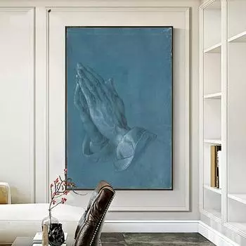 Синяя бумага Молящиеся руки Ручка Рисунок Дюрера Настенное искусство Печать на холсте Плакат Апостол Картина для подарка Гостиная Домашний декор Cuadros 21x30cm No Framed