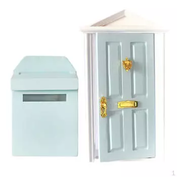 Синяя деревянная дверца почтового ящика с фурнитурой 1/12