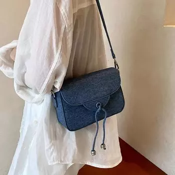 Синяя джинсовая маленькая квадратная сумка универсальная модная осенне-зимняя сумка через плечо корейские женские ретро сумки