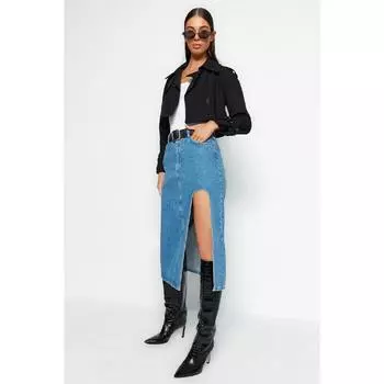 Синяя джинсовая юбка миди с разрезом Twoaw24et00086