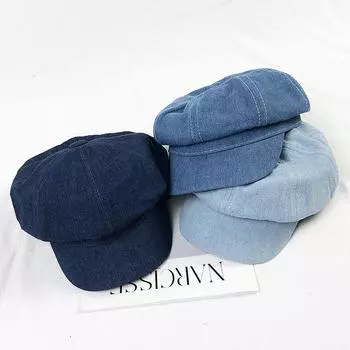 Синяя джинсовая восьмиугольная шляпа для девочек, литература и искусство в стиле Харадзюку, шляпа газетчика, шляпа фотографа, мужской винтажный берет M56-58cm