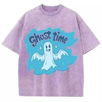 Синяя футболка с принтом в виде мультяшного привидения, женская, свободная, свободного покроя, с коротким рукавом, забавная, повседневная, для подростков, плотная хлопковая футболка S