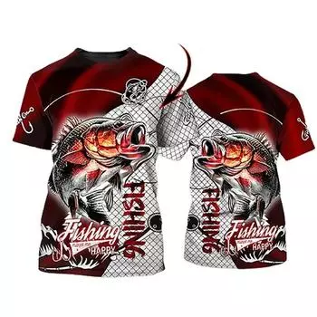 Синяя футболка с рисунком рыбалки для мужчин, топы, футболки Harajuku, модная футболка с 3D принтом карпа, женская одежда с коротким рукавом L