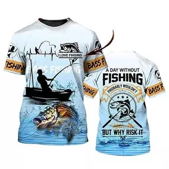 Синяя футболка с рисунком рыбалки для мужчин, топы, футболки Harajuku, модная футболка с 3D принтом карпа, женская одежда с коротким рукавом XXS